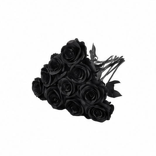 JupiGlow Black Artificial Rose Stems, Plastic Fake Flowers for Table Centerpieces, Home Décor, Weddings and Halloween, 5 or 10 Pack