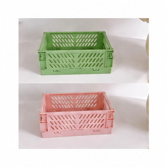 JupiGlow Foldable Cabinet Organizer Storage Crate, Stackable Ventilated Plastic Basket in Mini and Small Sizes