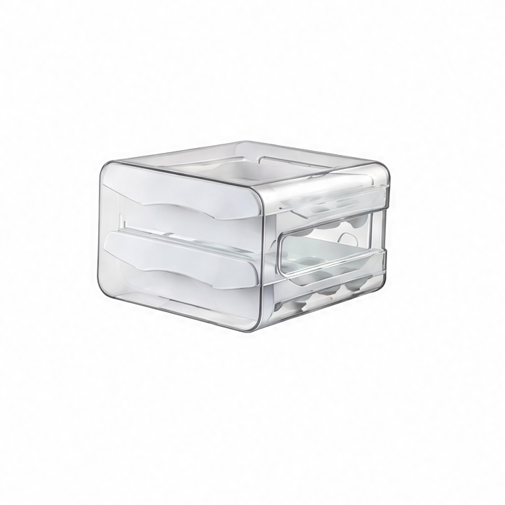 JupiGlow 2-Tier Refrigerator Egg Organizer, 32-Grid Clear Drawer Storage Box with Lid, Reusable Plastic Holder for Fridge, Freezer and Pantry