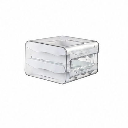 JupiGlow 2-Tier Refrigerator Egg Organizer, 32-Grid Clear Drawer Storage Box with Lid, Reusable Plastic Holder for Fridge, Freezer and Pantry