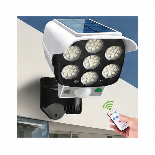 JupiGlow Solar Motion Sensor Security Light, 77-LED Outdoor Lamp, Remote Control, Dimmable ABS Design for Home and Garden