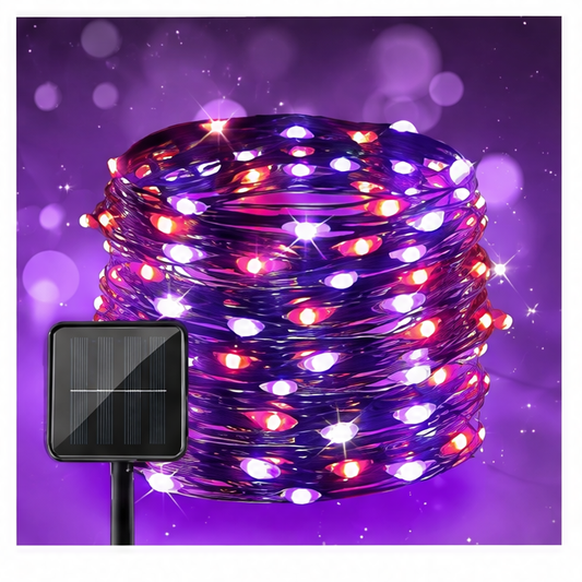 JupiGlow Solar Fence Light, Orange-Purple LED Holiday Decoration, Battery and Bulbs Included, 1PC or 2PC for Outdoor Parties