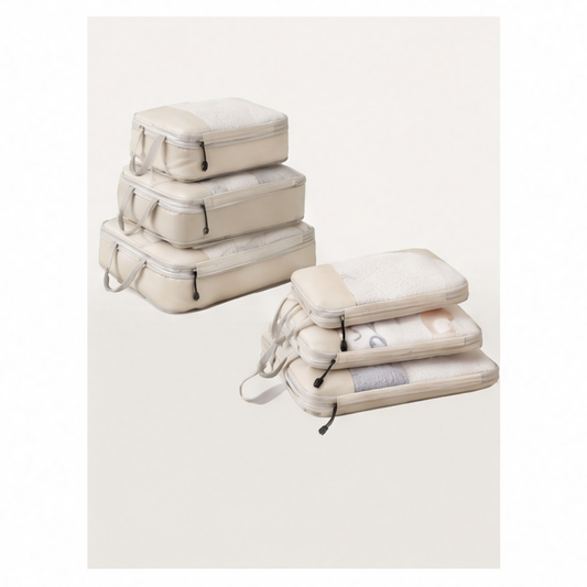 JupiGlow 3-Piece Compression Packing Cubes, Foldable Polyester Travel Organizers for Clothing Storage, Beige