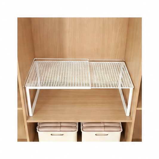 JupiGlow Expandable Metal Cabinet Shelf Organizer, Stackable Steel Rack for Kitchen Pantry Wardrobe, White or Black in 3 Sizes