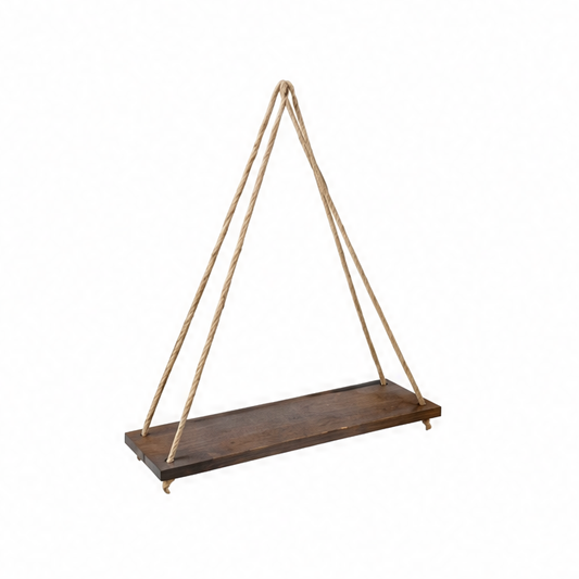 JupiGlow Wooden Rope Floating Shelf, Wall-Mounted Screw-In Display Rack, Carbonized or Natural Wood for Home Décor