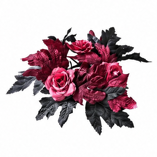 JupiGlow Halloween Rose Wreath Candle Holder Garland, Black and Red Artificial Floral Wall, Window and Tabletop Decoration