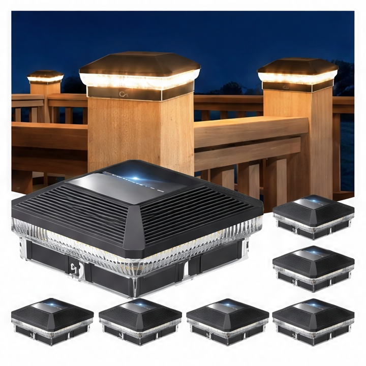 JupiGlow Solar Fence Post Lights, 40-LED 30-Lumen Outdoor Post Caps, 3 Light Modes, Automatic ABS Garden Lights, 6 or 12 Pack