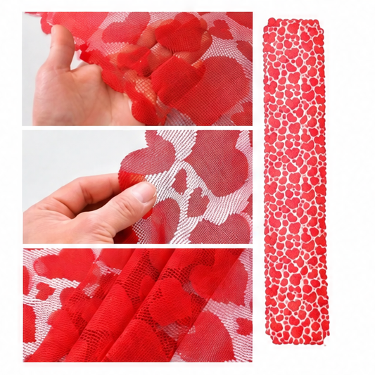 JupiGlow Red Heart Lace Table Runner, Printed Dining Table Decoration for Weddings, Parties and Romantic Home Kitchen Settings