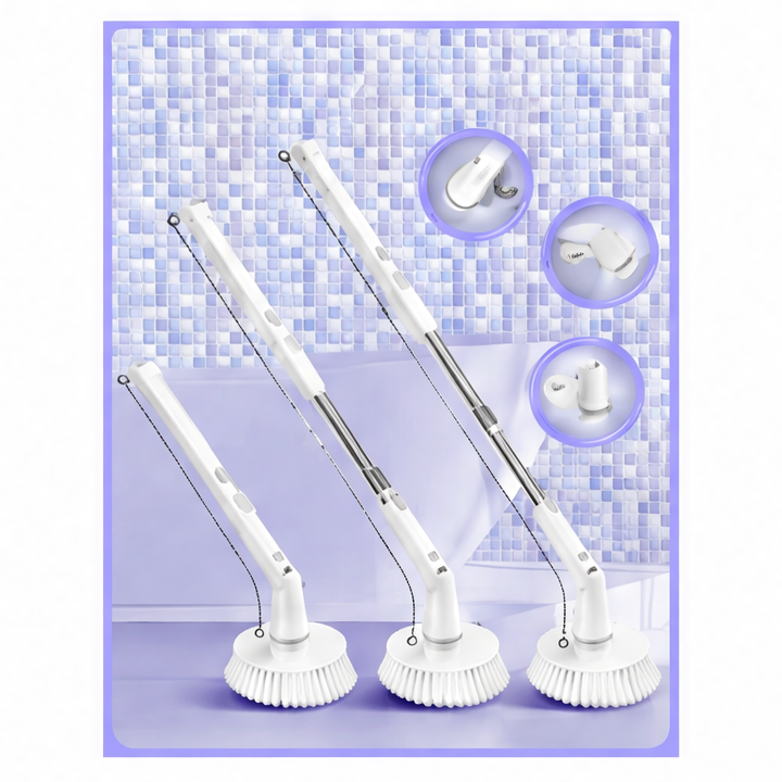 JupiGlow 11-in-1 Electric Spin Scrubber, Adjustable High-Speed Power with Long Handle and 6 Replaceable Heads for Bathroom and More