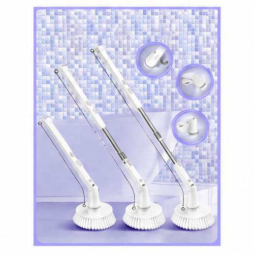 JupiGlow 11-in-1 Electric Spin Scrubber, Adjustable High-Speed Power with Long Handle and 6 Replaceable Heads for Bathroom and More