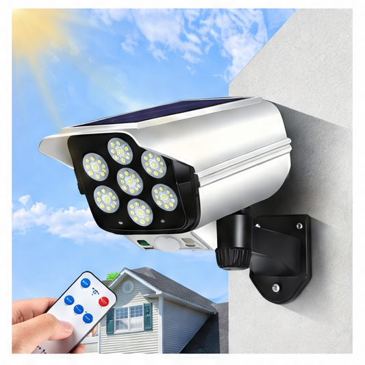 JupiGlow Solar Flood Light with Motion Sensor, Remote Control, 77 LED, 3 Lighting Modes, 3.7V Battery for Outdoor Walls