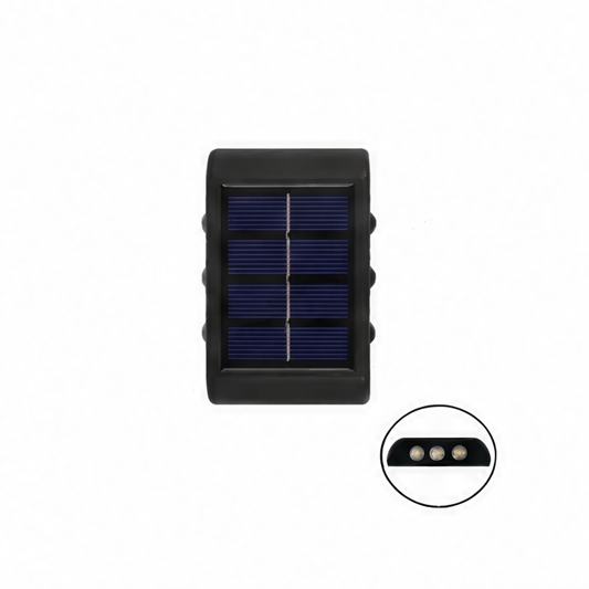 JupiGlow Solar Outdoor Wall Light, Rechargeable LED, Automatic Day Charging, White or Warm Light for Garden, Fence and Stairs