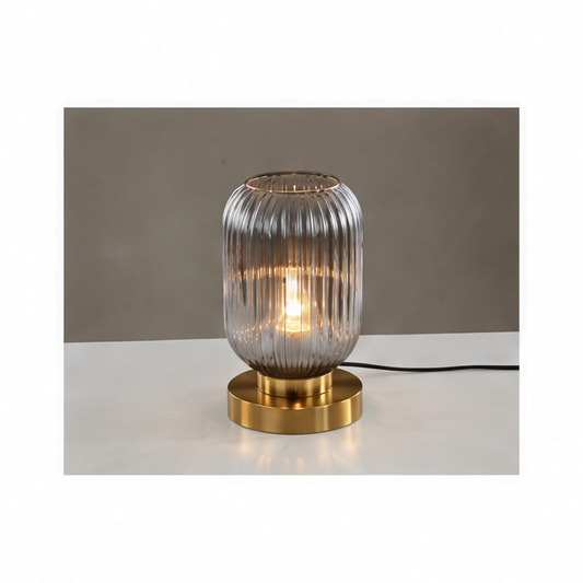 JupiGlow Ribbed Glass Table Lamp, Iron and Glass LED Bedside Light, 13cm or 20cm Shade, AC 90–260V with EU, US, AU or UK Plug