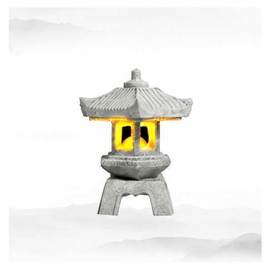 JupiGlow Stone Zen Pagoda Garden Statue with Lights, Japanese Lantern Style Accent for Bonsai, Aquarium, Yard and Balcony Décor