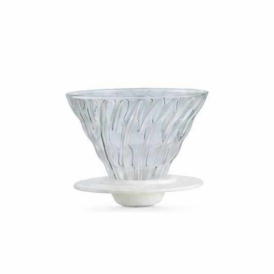 JupiGlow Reusable Coffee Filter Dripper, High-Borosilicate Glass Pour-Over Basket with Spiral Ribs, White or Gray for 1–4 Cups