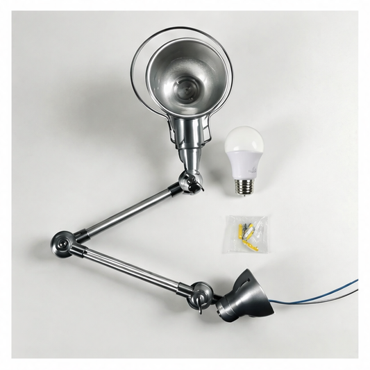 JupiGlow Adjustable Swing Arm Wall Sconce, E27 Tri-Color LED Bulb, Knob Switch, Aluminum Retro Light for Bedroom and Study