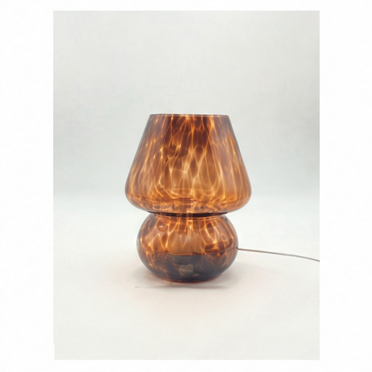 JupiGlow Ribbed Glass Table Lamp, USB Type-C 5V Power, Bulb Included, Mushroom Shape, Striped Spiral Design for Bedroom and Desk