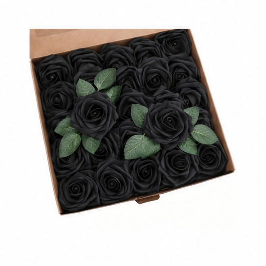 JupiGlow Artificial Rose Flowers with Stems, 25-Piece Plastic Faux Flower Branches for Wedding Bouquets, Centerpieces and Home Décor