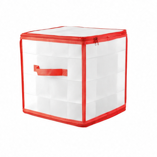 JupiGlow Christmas Ornament Storage Box, 64-Grid Square Bauble Organizer with Zipper and Handles, Red or Green, 30cm