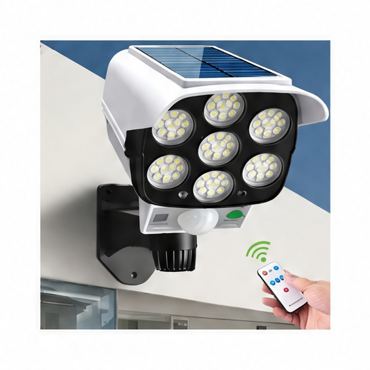 JupiGlow Solar Motion Sensor Wall Light, 77 LED, 2000 Lumen, Remote Control, 3 Modes for Patio, Yard and Home Security
