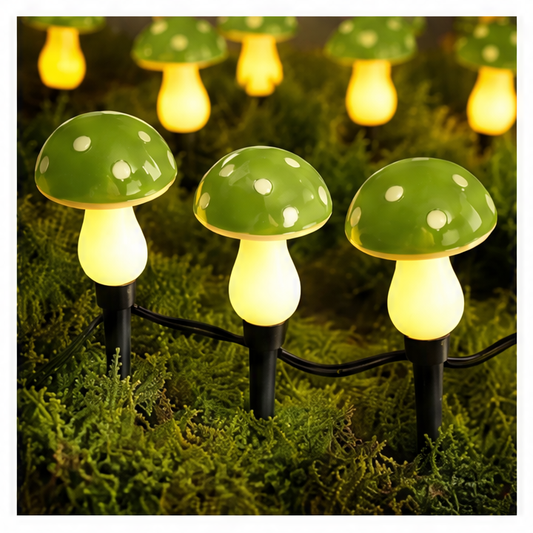 JupiGlow Solar Mushroom Garden Stake Lights, Automatic Night Sensor, Warm White Glow, 10 or 20 LED Options for Pathways and Patios