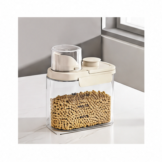 JupiGlow Pet Food Storage Container, Sealed Moisture-Resistant Kibble Box with Measuring Cup, Transparent Body, 1.6L or 2.8L