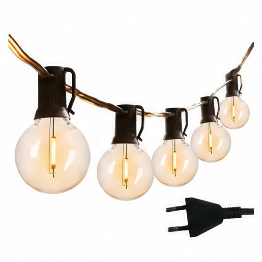 JupiGlow Waterproof Globe String Lights, IP44, LED Five-Color or Warm-White Bulbs, 220V EU Plug, 6.8–24.8 m for Patio and Garden