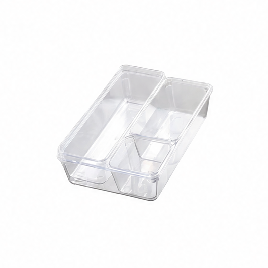 JupiGlow Clear Drawer Organizer Set, Stackable Plastic Trays in 4 to 28 Pieces, Multi-Size Storage for Vanity, Kitchen and Office