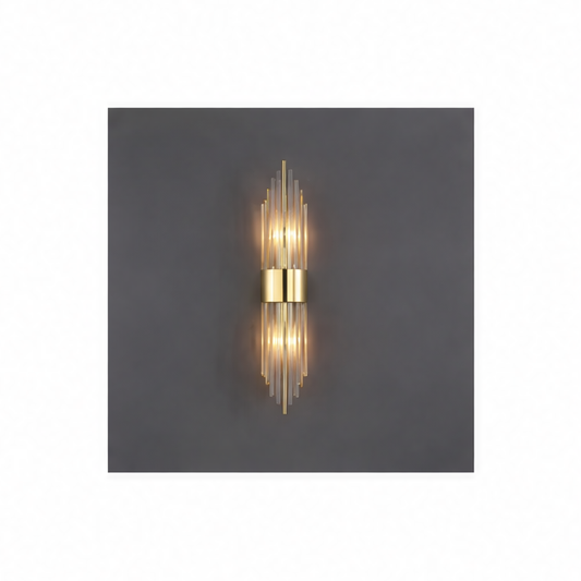 JupiGlow Modern Glass Wall Sconce, Gold-Plated Metal Base, G9 LED Bulbs Included, AC 90-260V for Bedroom, Foyer and Dining Room