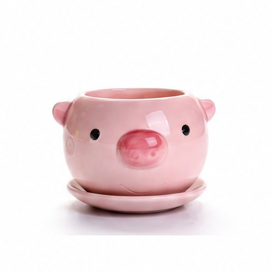 JupiGlow Cartoon Ceramic Planter, Porcelain Succulent Flowerpot with Playful Pink Pig, Yellow Duck and Bear Designs