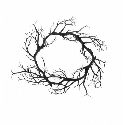 JupiGlow Halloween Twig Wreath, Black Plastic, Round 42cm Door and Wall Décor