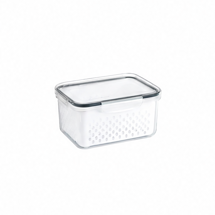 JupiGlow Stackable Pantry Bin, Double-Layer Drain Basket, Sealed Lid, Transparent Food Storage Box in 15CM, 19CM or 22CM