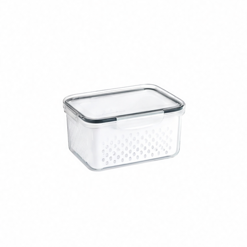 JupiGlow Stackable Pantry Bin, Double-Layer Drain Basket, Sealed Lid, Transparent Food Storage Box in 15CM, 19CM or 22CM