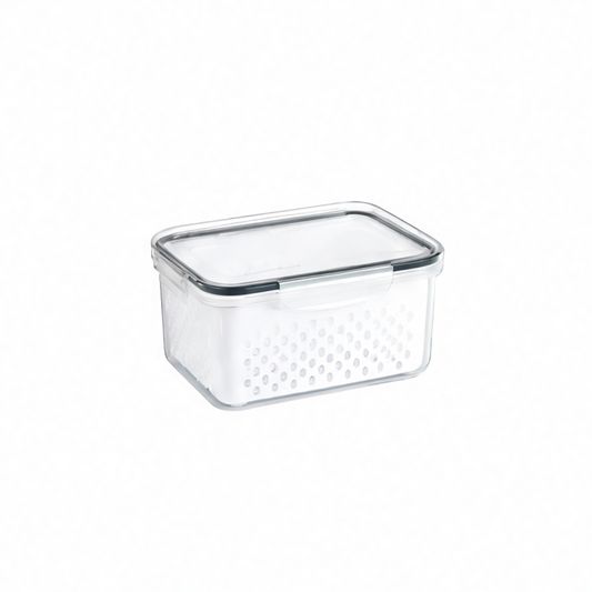 JupiGlow Stackable Pantry Bin, Double-Layer Drain Basket, Sealed Lid, Transparent Food Storage Box in 15CM, 19CM or 22CM