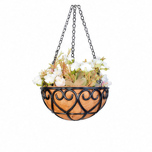 JupiGlow Hanging Balcony Planter, Modern Round Resin Plant Holder with Chain, 8, 10 or 12-Inch Sizes for Home Décor