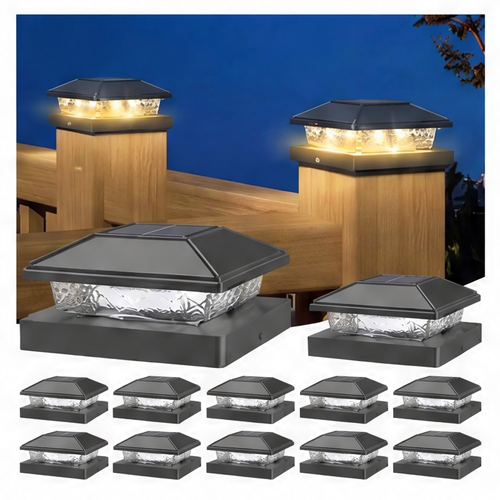 JupiGlow Solar Post Cap Light, Automatic Warm White LED, Waterproof Outdoor Garden Lighting for 4-Inch Fence and Deck Posts
