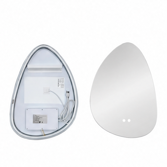 JupiGlow Irregular Pebble LED Bathroom Mirror, Touch Sensor, Anti-Fog, 3 Color Temperatures, IP66 Wall-Mounted Vanity Mirror