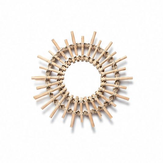 JupiGlow Handwoven Rattan Wall Mirror, Round Wooden Boho Accent for Bedroom, Living Room and Home Décor