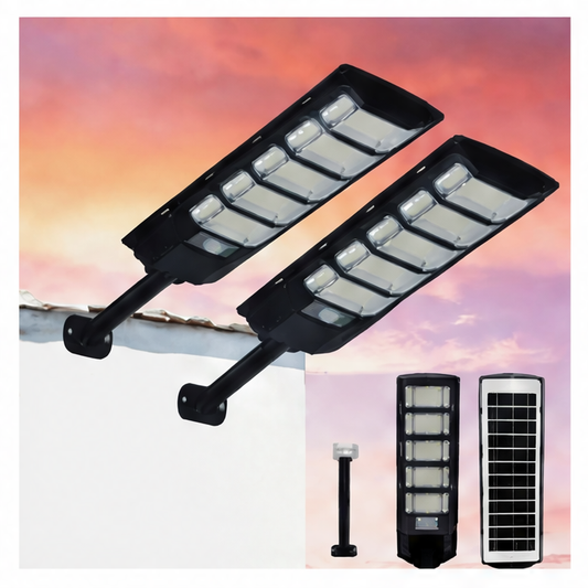 JupiGlow Solar Motion Lights, 2-Pack, 540 LED, 220° Wide-Angle Lighting, Remote Control and Dimmable Outdoor Wall-Mount Design