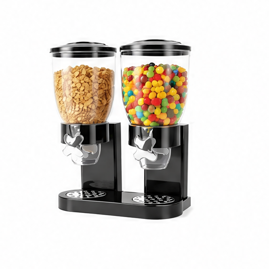 JupiGlow Dual-Bucket Flour Storage Container, Airtight Cereal and Dry Food Dispenser with Twist Portion Control, Black ABS