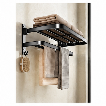 JupiGlow Folding Aluminum Towel Ladder Rack, Movable Holder With Hook, 40cm, 50cm or 60cm Bathroom Storage