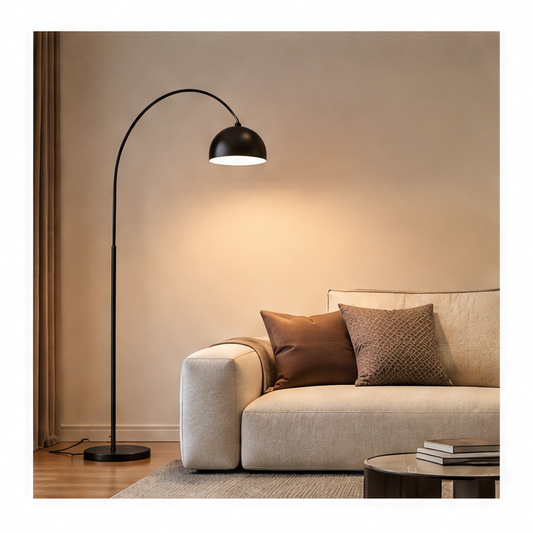 JupiGlow Contemporary Arch Floor Lamp, Black Iron Dome Shade, 11–15W, 220V EU Plug, Bulb Included for Foyer Lighting