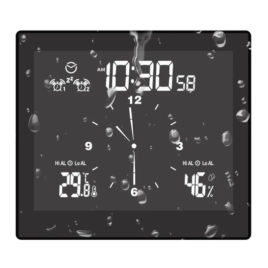 Digital Bathroom Wall Clock, IPX4 Water-Resistant LCD with Temperature, Humidity, Countdown Timer and Dual Alarms - product view 1