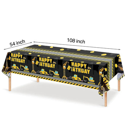 Construction Truck Party Tablecloth and Table Runner, Plastic Birthday Table Decor for Excavator-Themed Celebrations - product view 3
