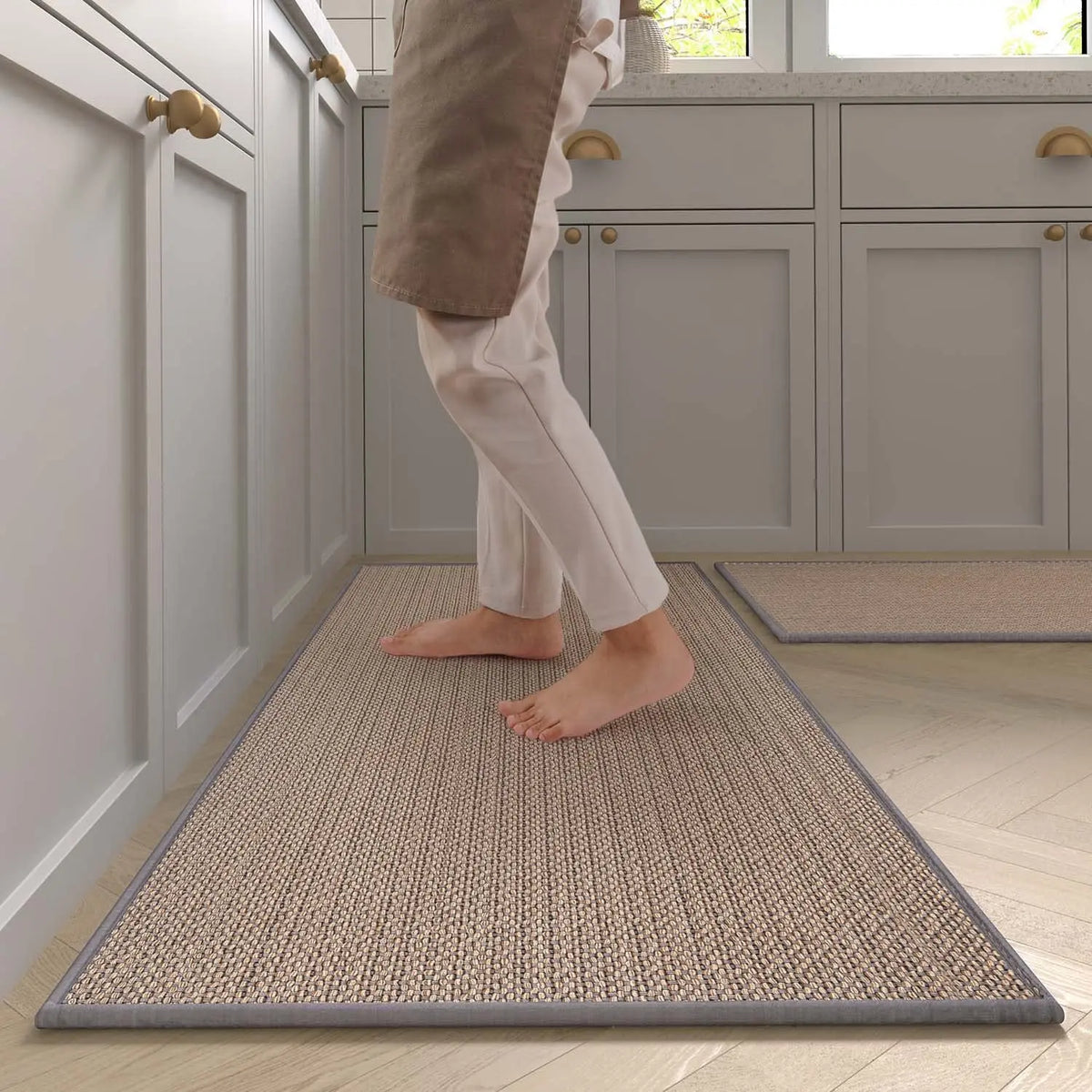 Plaid Kitchen Mat, Braided Polyester, Rubber Non-Slip Backing, Washable Runner in Brown or Grey, Multiple Sizes - product view 2