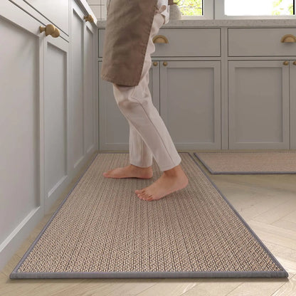 Plaid Kitchen Mat, Braided Polyester, Rubber Non-Slip Backing, Washable Runner in Brown or Grey, Multiple Sizes - product view 2