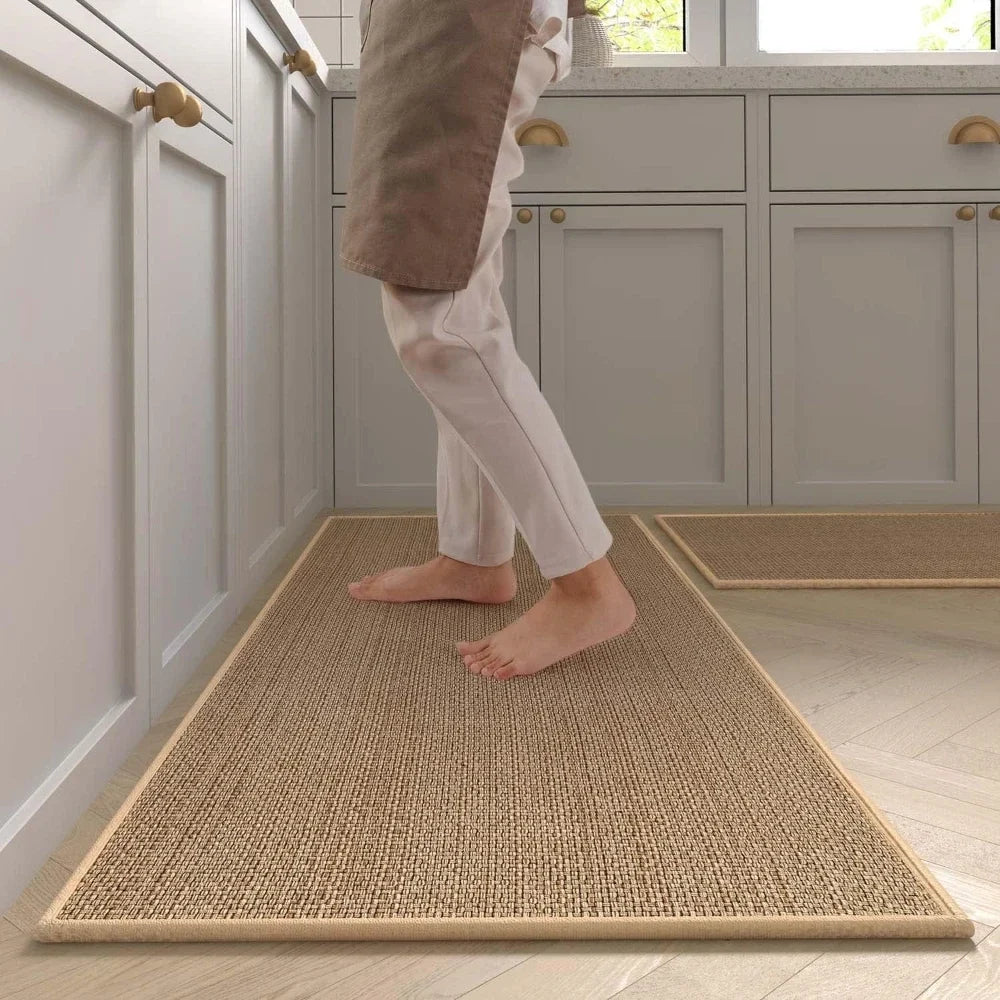Plaid Kitchen Mat, Braided Polyester, Rubber Non-Slip Backing, Washable Runner in Brown or Grey, Multiple Sizes - product view 3