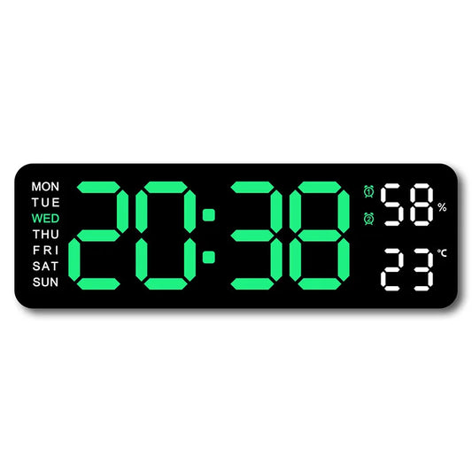 Modern Digital Wall Clock, LED Display, Mute Operation, 3 Brightness Levels, Calendar, Tabletop or Wall Mount - product view 1