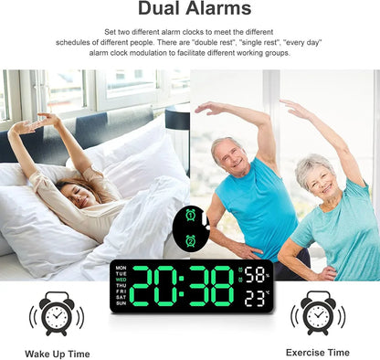Modern Digital Wall Clock, LED Display, Mute Operation, 3 Brightness Levels, Calendar, Tabletop or Wall Mount - product view 6