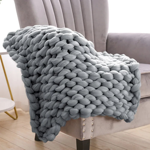 Cotton Knitted Throw Blanket, Soft Warm Grey Solid Colour Design, 60 x 60 cm Decorative Home Accent - product view 1